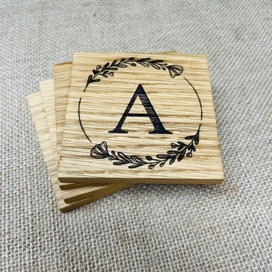 Personalised Letter Coaster - Engraved Solid Oak