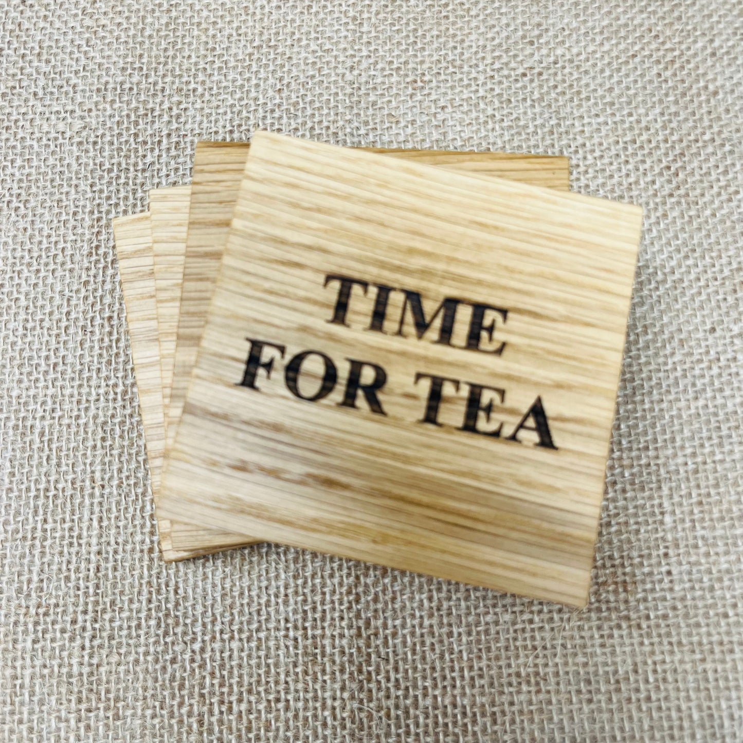 Time For Tea Coaster - Engraved Solid Oak