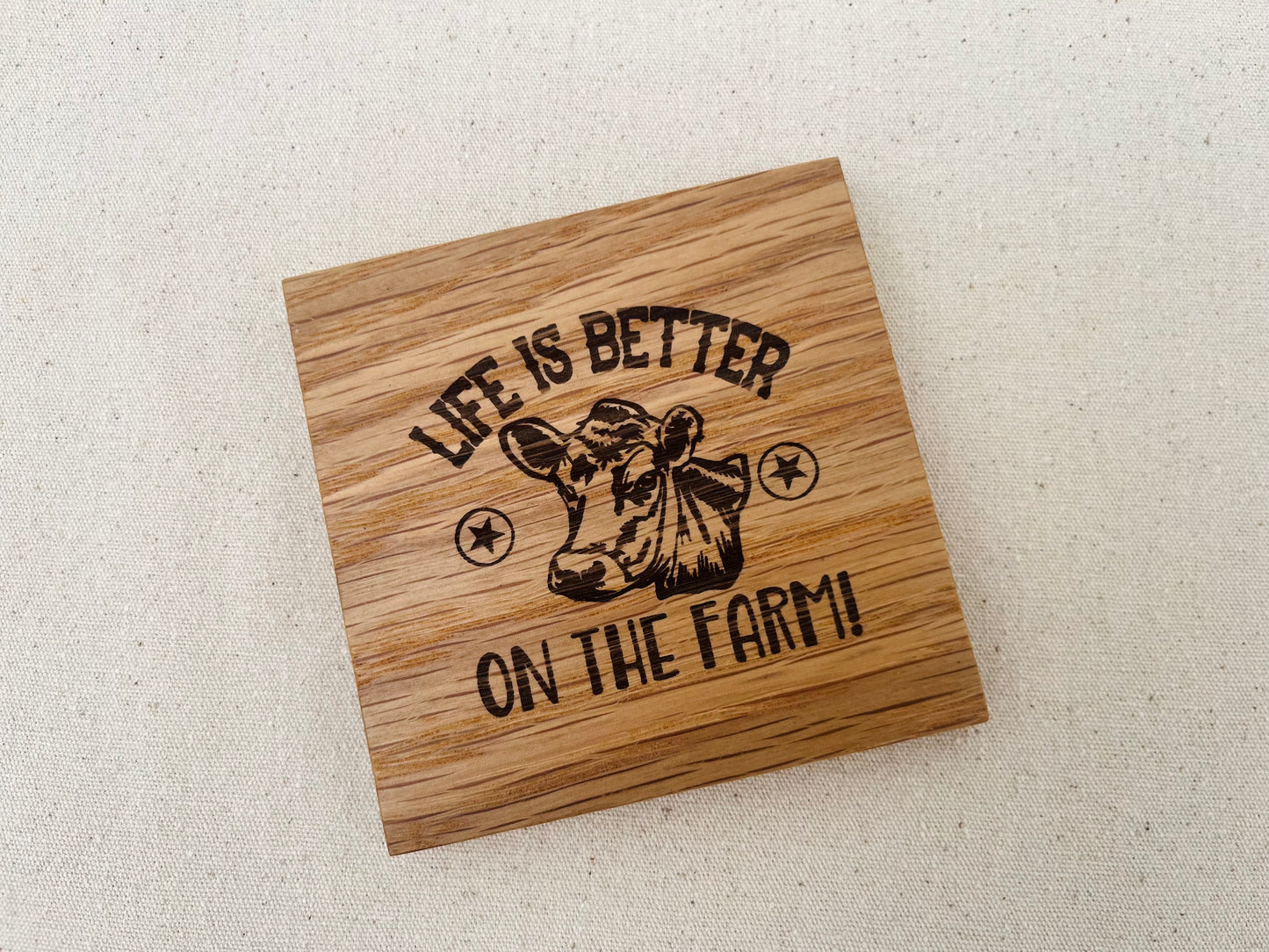 Life is Better on the Farm Engraved Oak Coaster