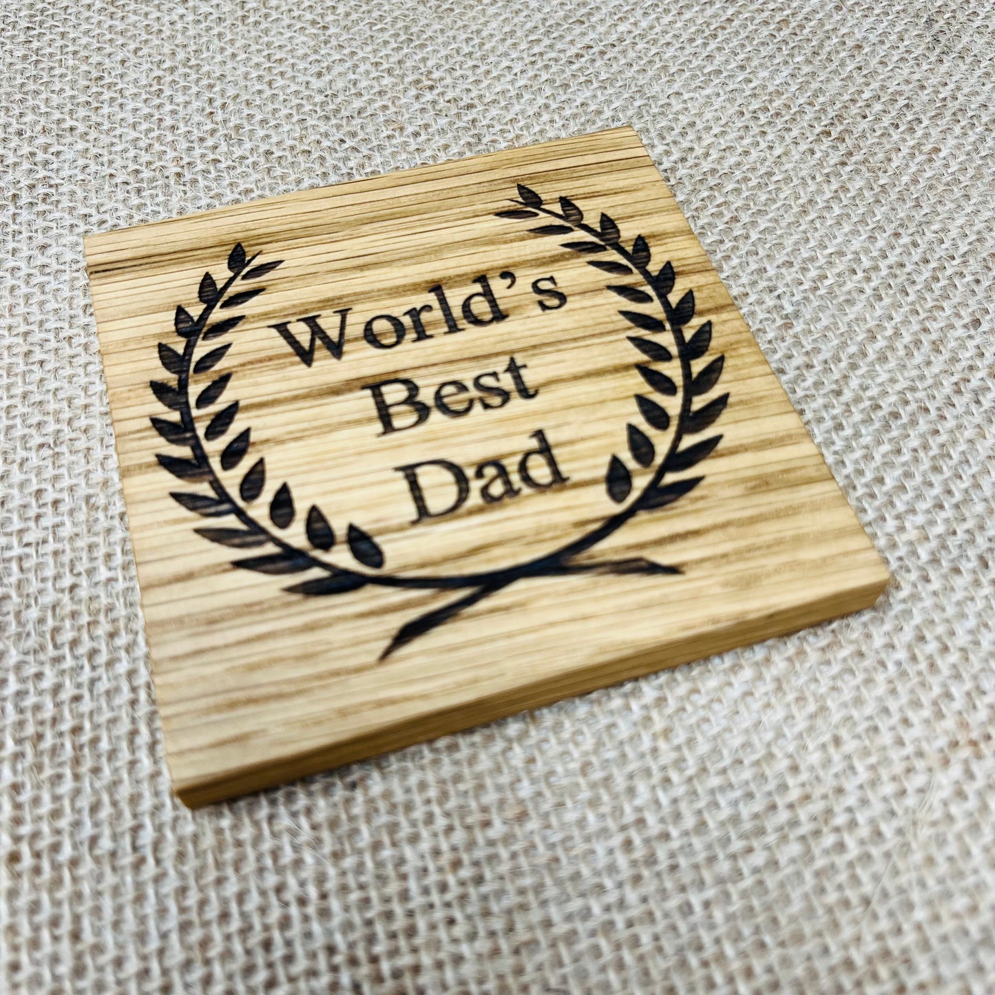 World's Best Dad Coaster - Engraved Solid Oak