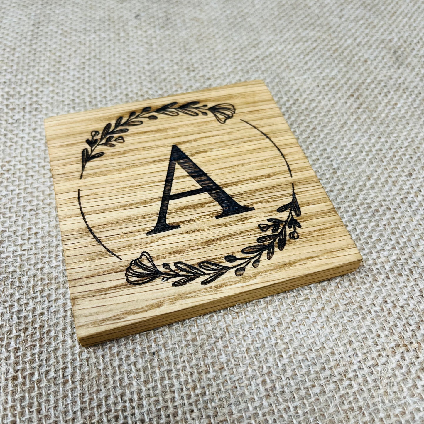 Personalised Letter Coaster - Engraved Solid Oak
