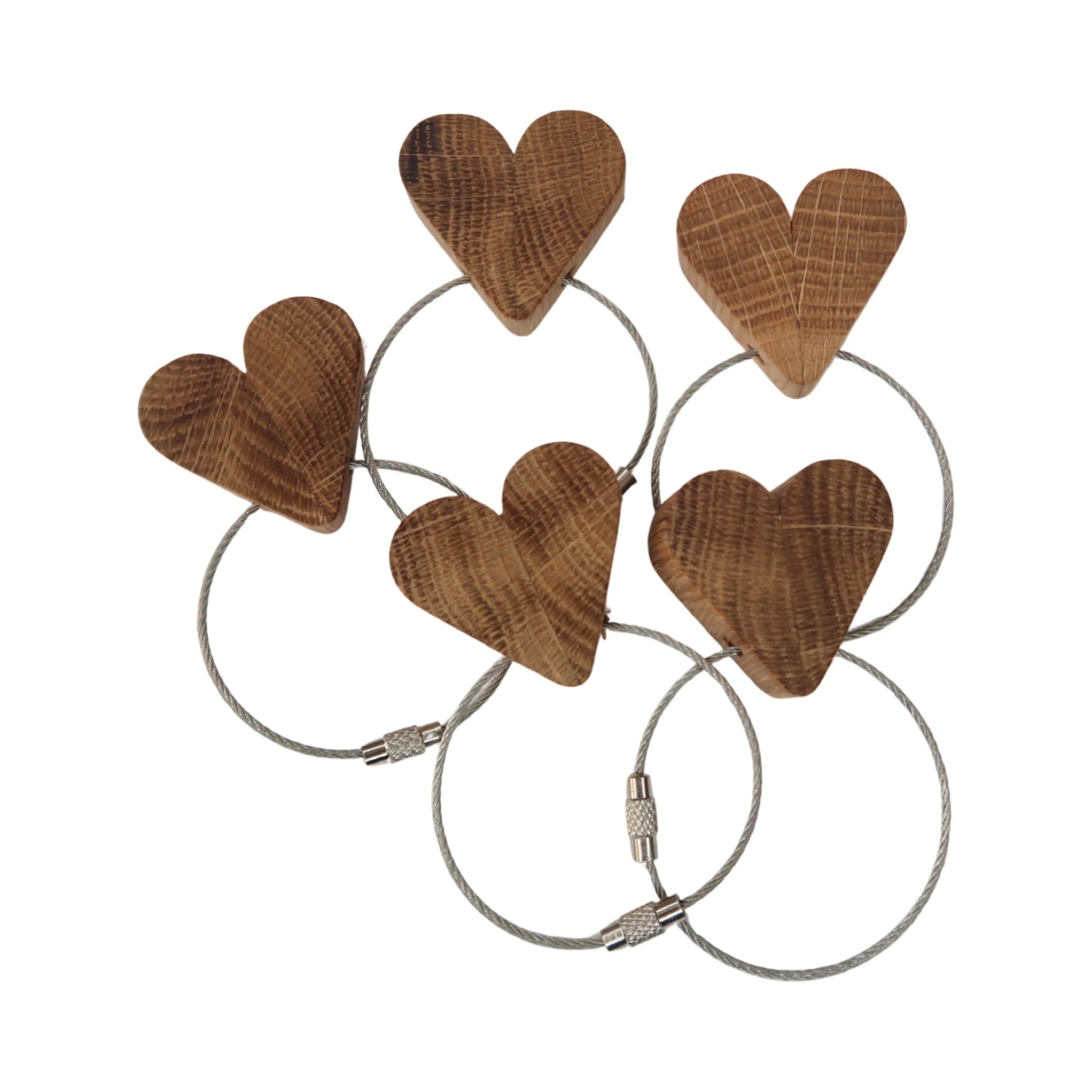 Solid Oak Heart Keyring