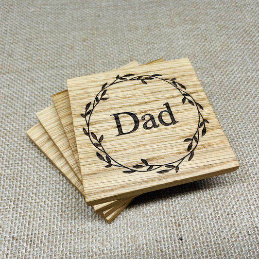 Dad Coaster - Engraved Solid Oak