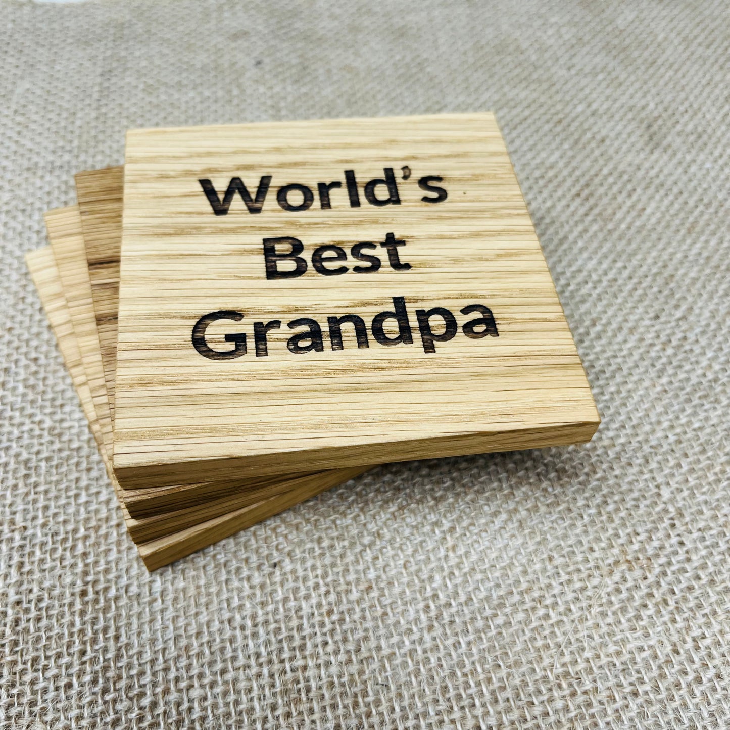 World's Best Grandpa Coaster - Engraved Solid Oak