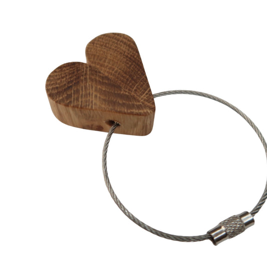 Solid Oak Heart Keyring