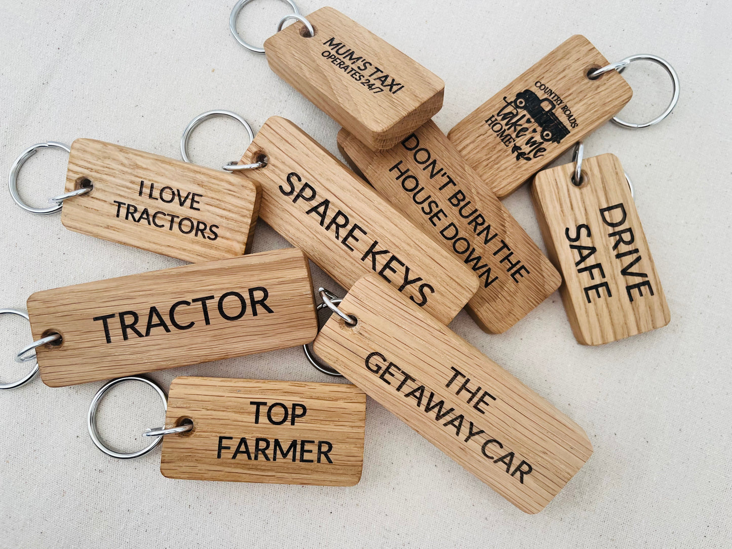 Personalised Small Oak Engraved Keyring