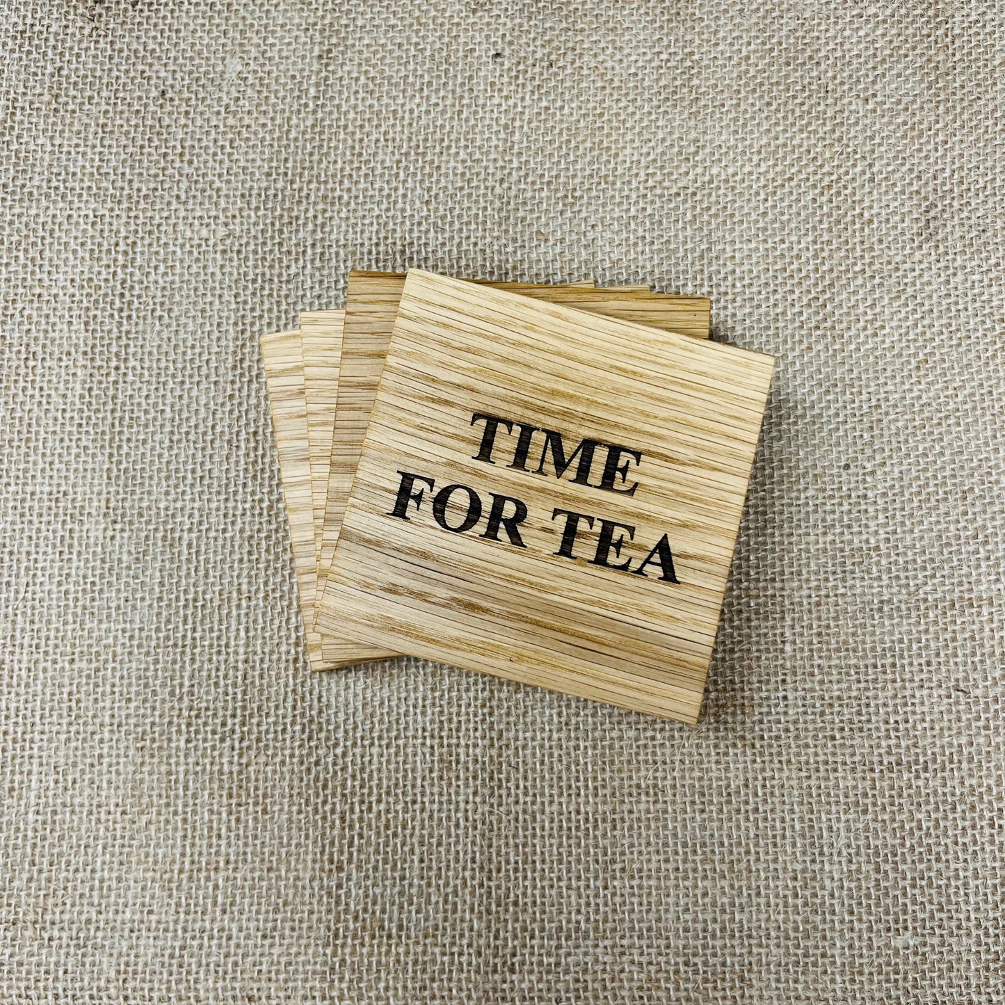 Time For Tea Coaster - Engraved Solid Oak