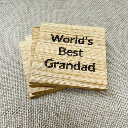 World's Best Grandad Coaster - Engraved Solid Oak