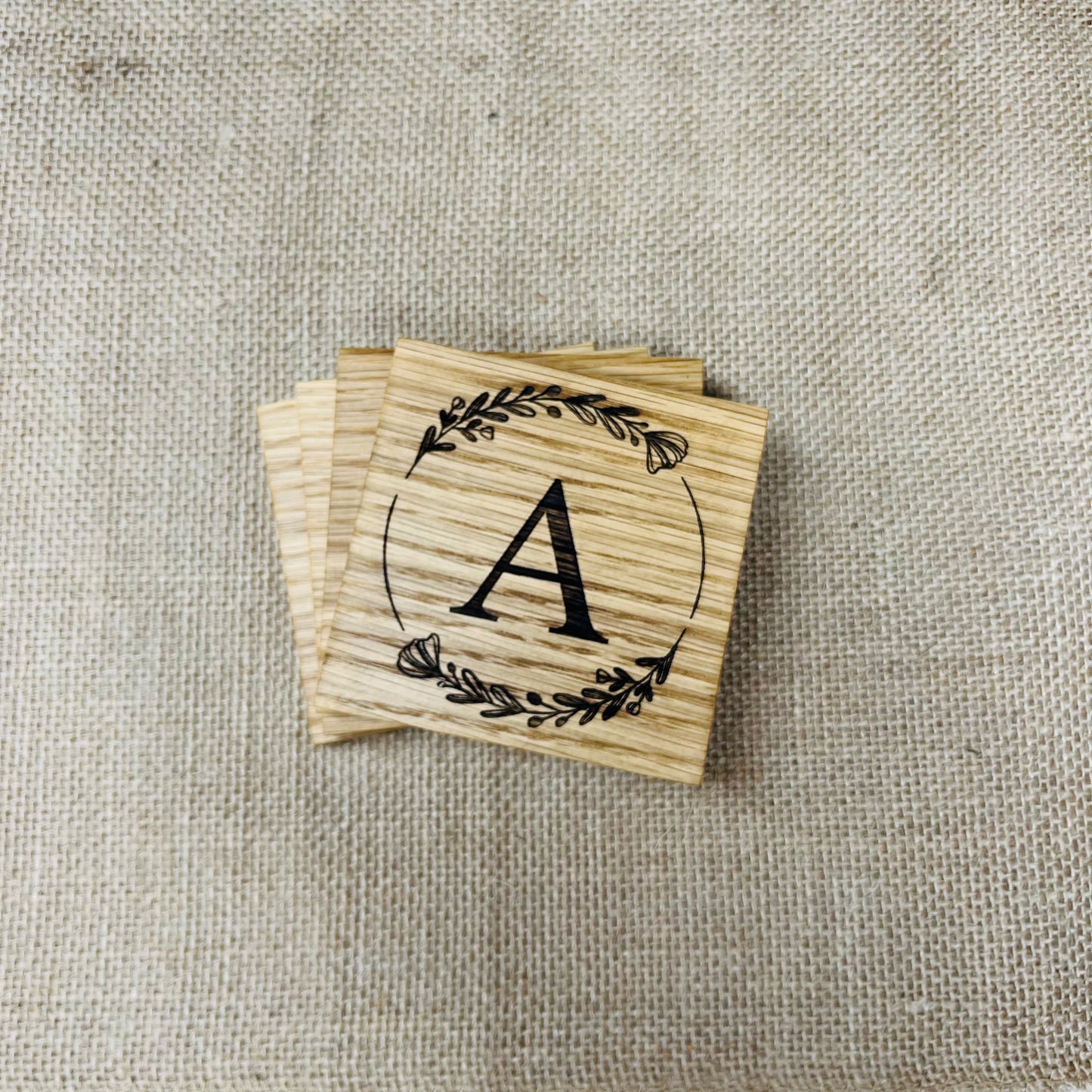 Personalised Letter Coaster - Engraved Solid Oak