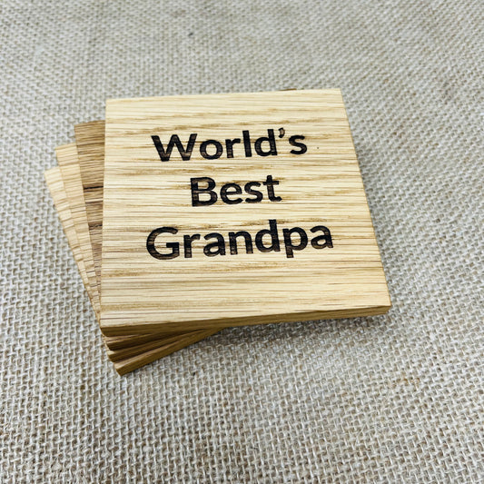 World's Best Grandpa Coaster - Engraved Solid Oak