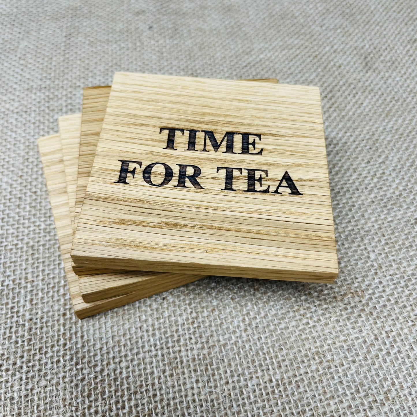 Time For Tea Coaster - Engraved Solid Oak
