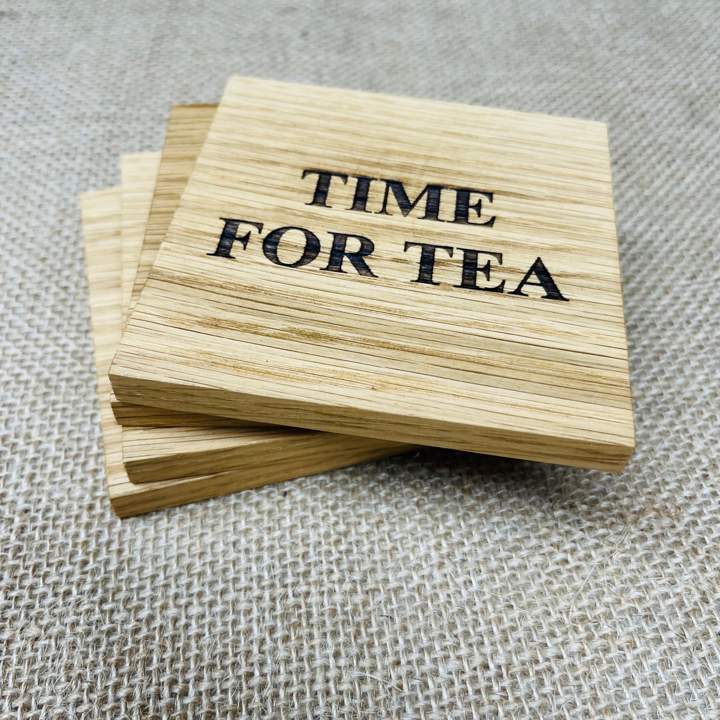 Time For Tea Coaster - Engraved Solid Oak