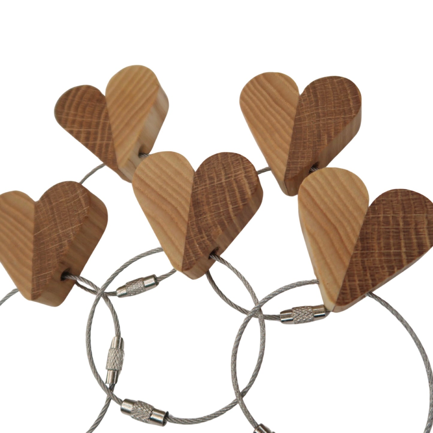 Solid Oak / Ash Mix Heart Keyring