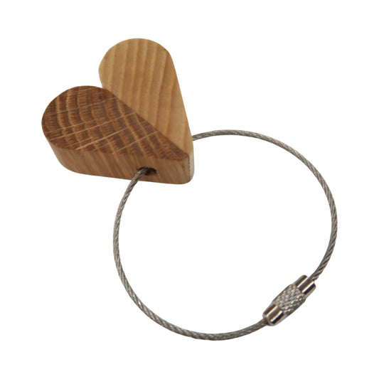 Solid Oak / Ash Mix Heart Keyring