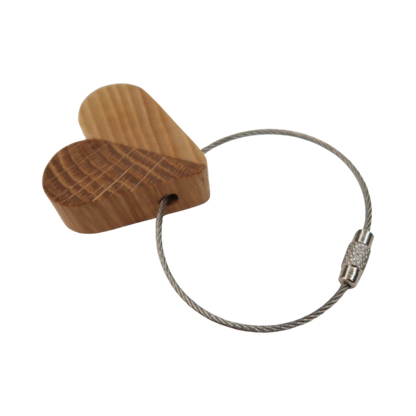 Solid Oak / Ash Mix Heart Keyring