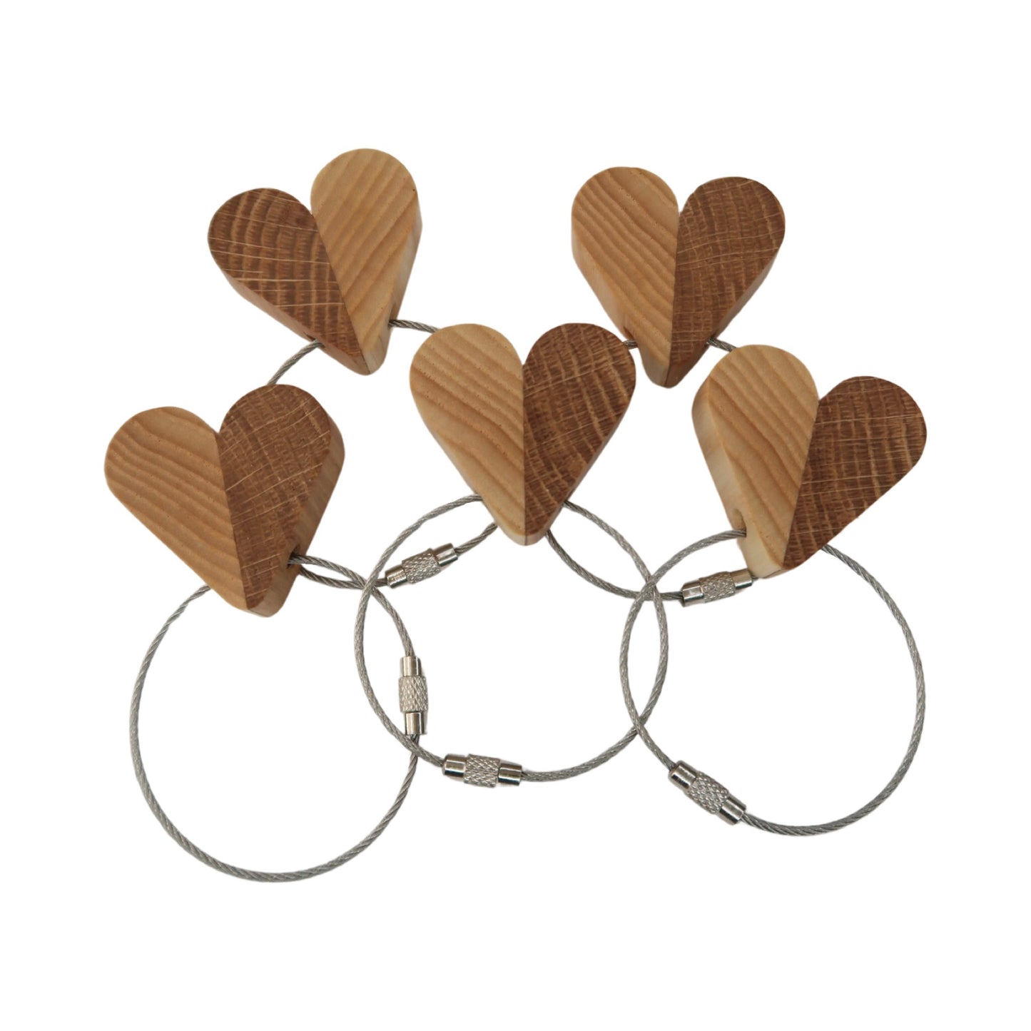 Solid Oak / Ash Mix Heart Keyring