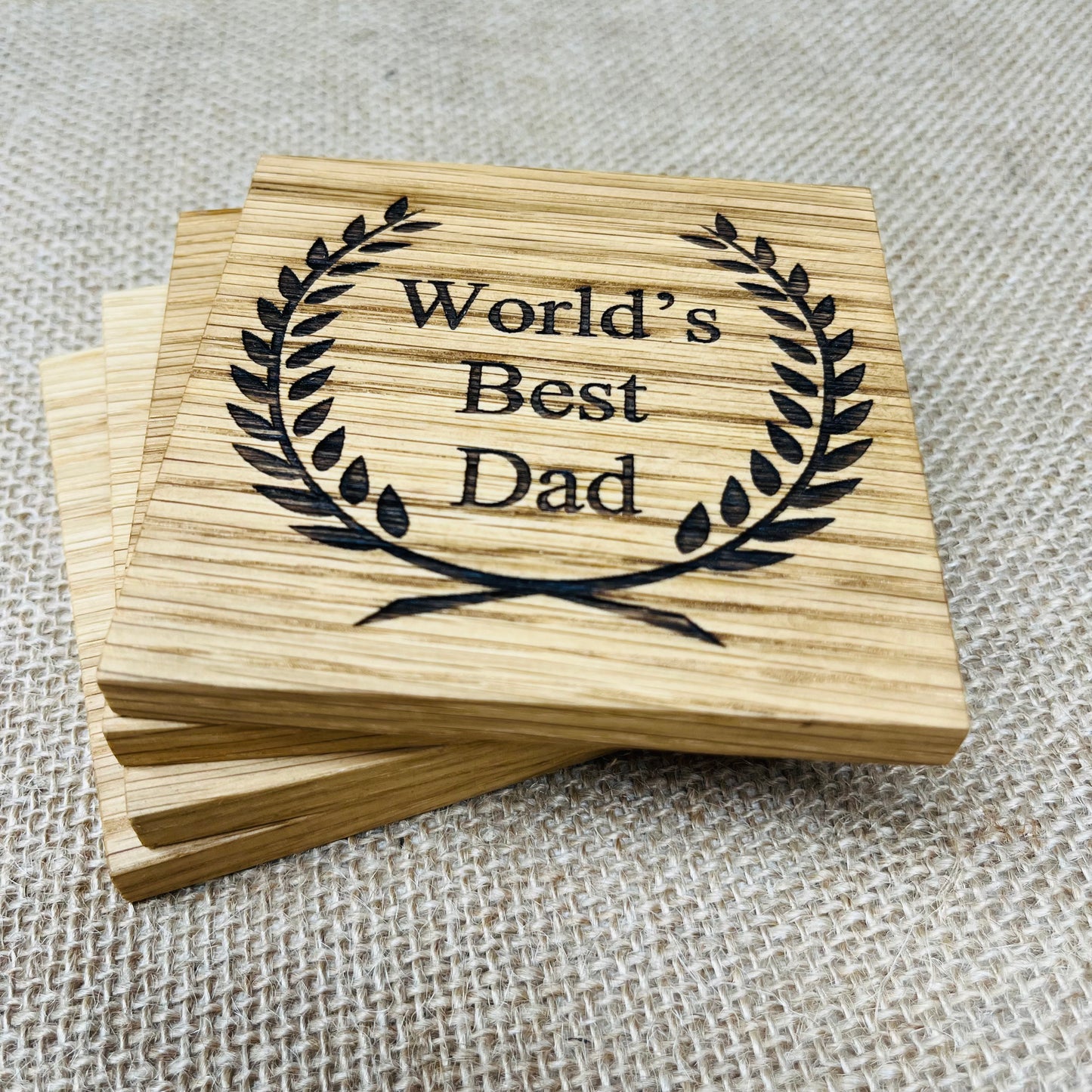World's Best Dad Coaster - Engraved Solid Oak