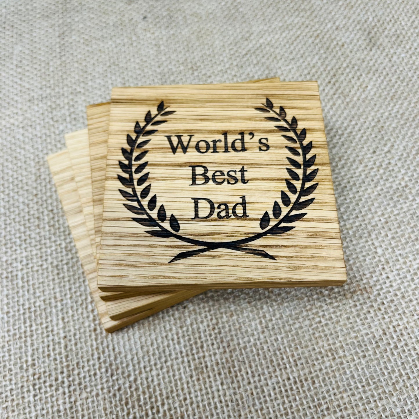 World's Best Dad Coaster - Engraved Solid Oak