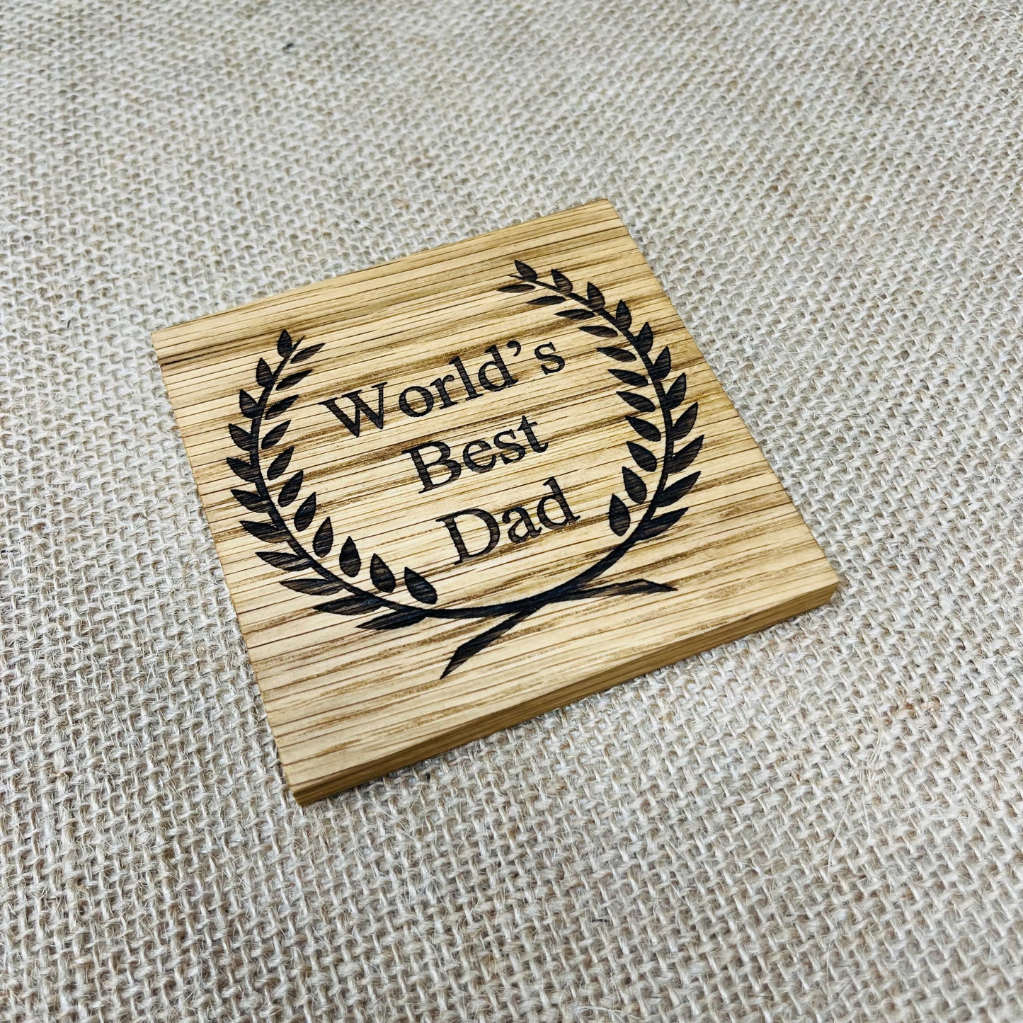 World's Best Dad Coaster - Engraved Solid Oak