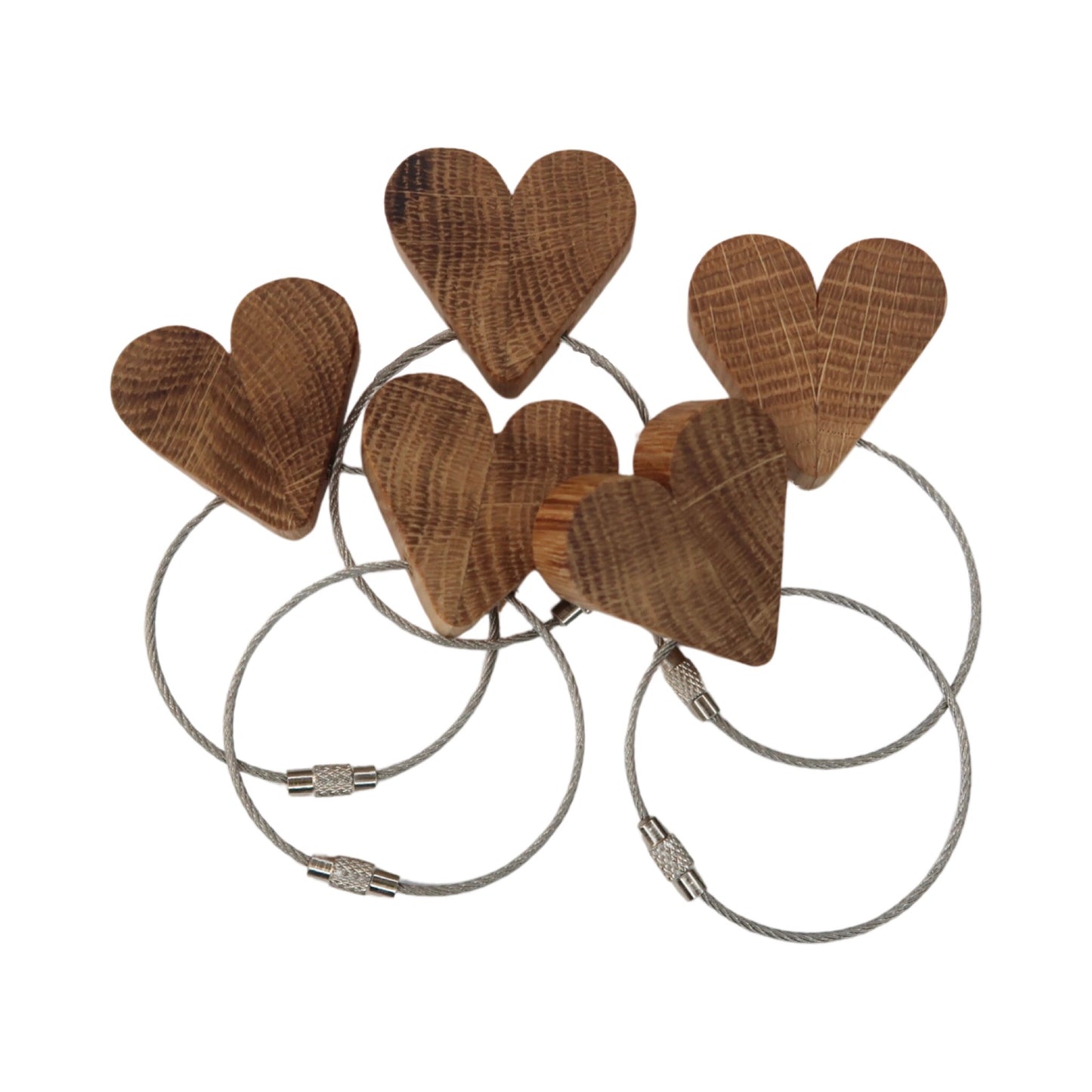 Solid Oak Heart Keyring