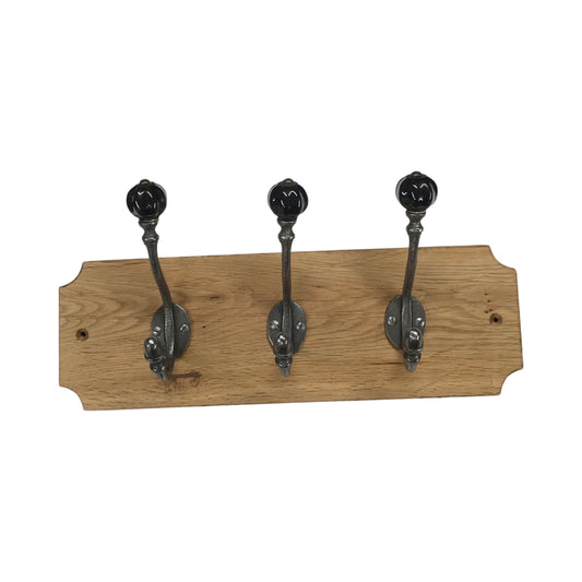 Black Acorn Hook - Oak Backed Mounted Coat Rack