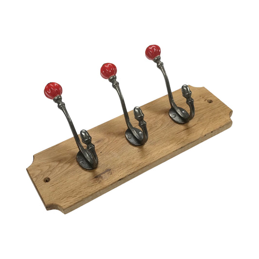 Red Acorn - Oak Backed Mounted Coat Rack