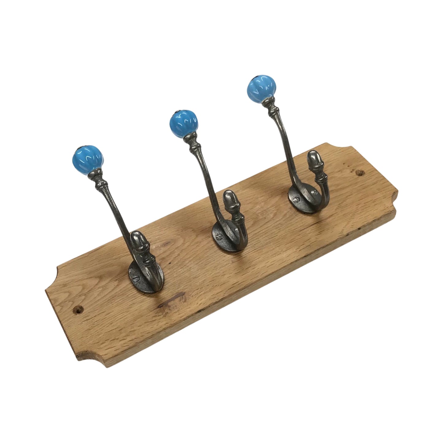 Sky Blue - Oak Backed Mounted Coat Rack