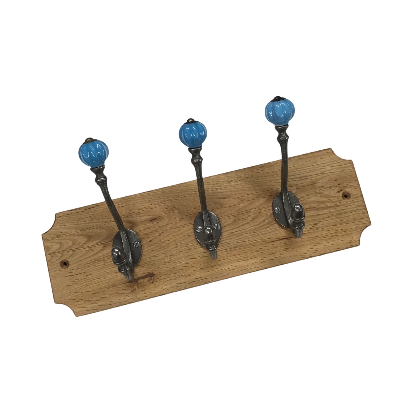 Sky Blue - Oak Backed Mounted Coat Rack