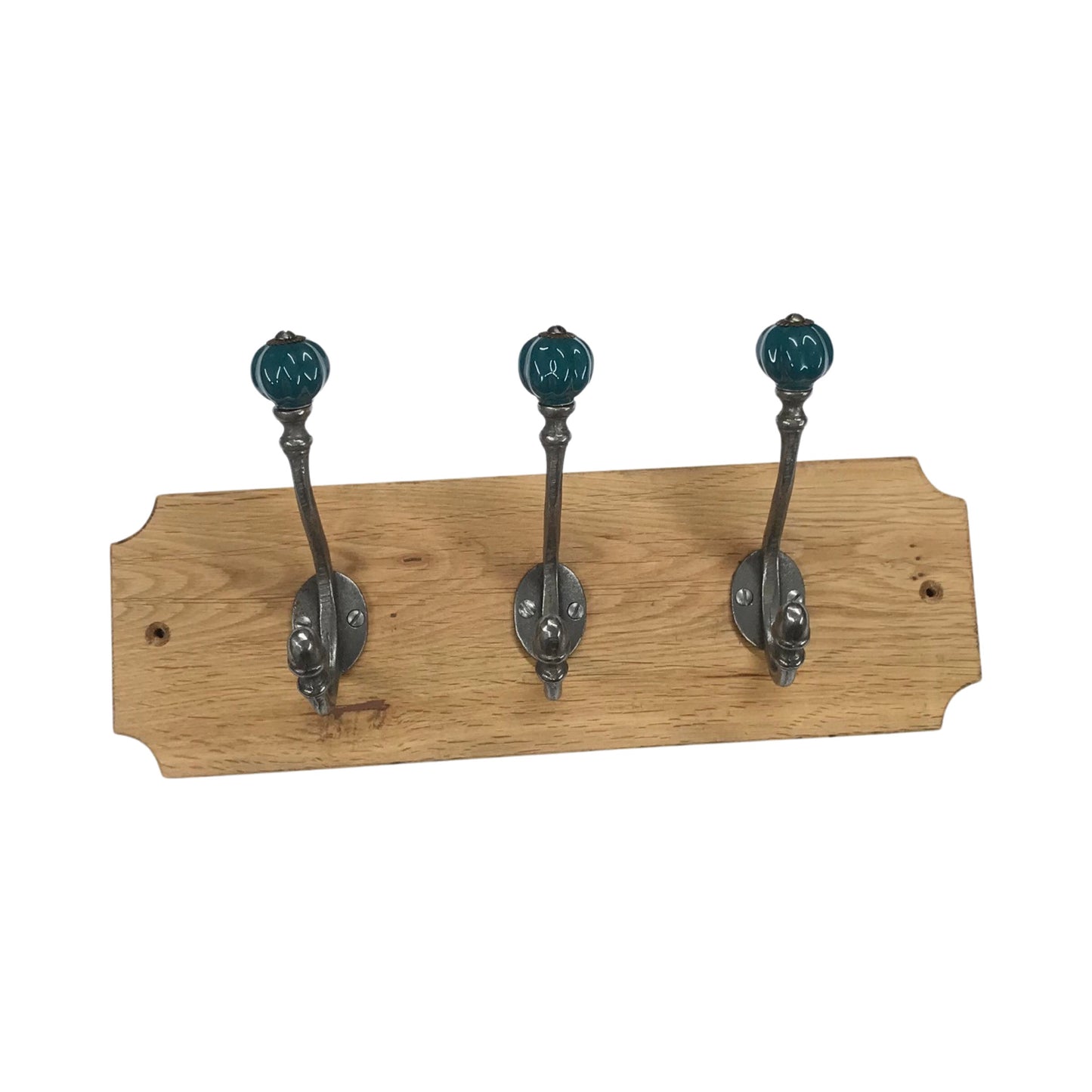 Teal / Racing Green - Oak Backed Mounted Coat Rack