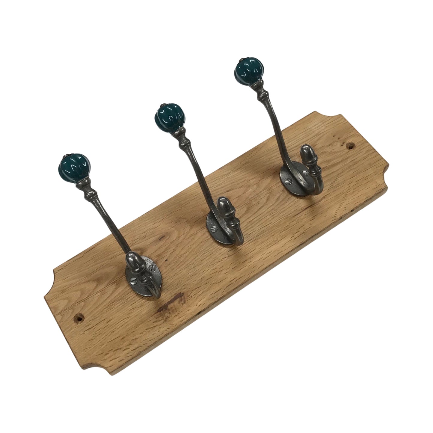 Teal / Racing Green - Oak Backed Mounted Coat Rack