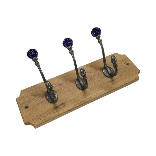 Dark Blue - Oak Backed Mounted Coat Rack