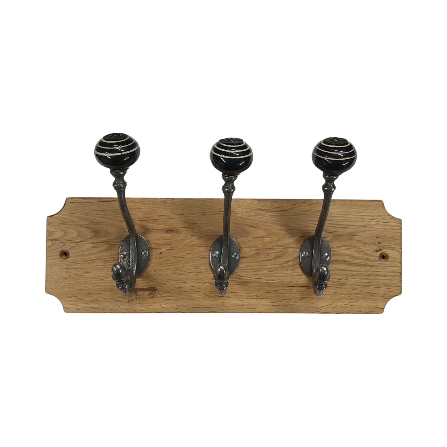 Black & White Stripe - Oak Backed Mounted Coat Rack