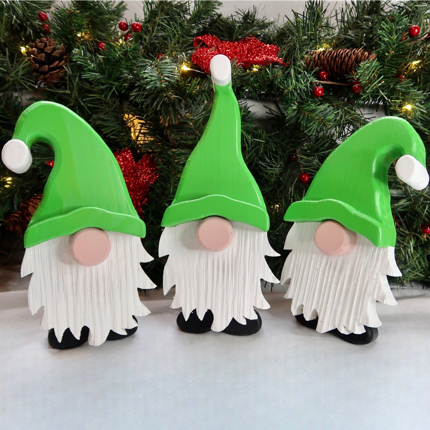 Festive Gonk - Handmade Decorative Wooden Gnome - Light Green