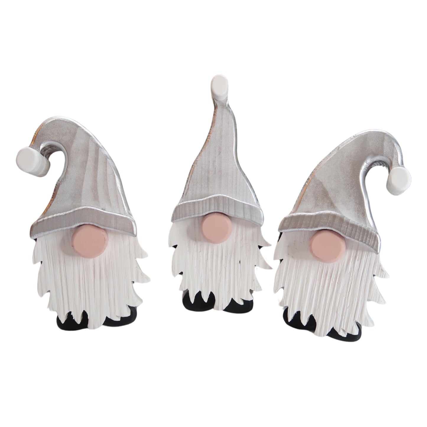 Festive Gonk - Handmade Decorative Wooden Gnome - Silver