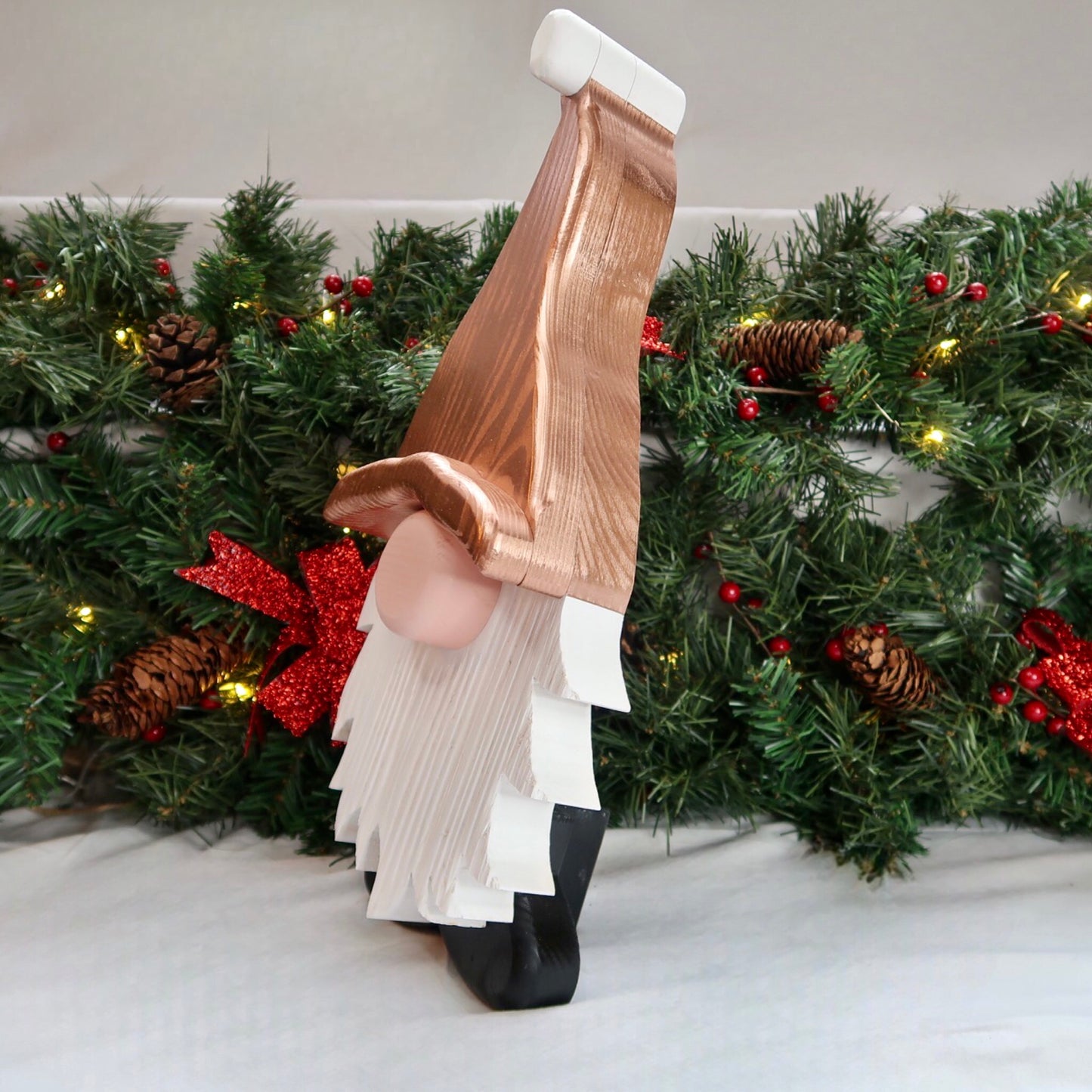 Festive Gonk - Handmade Decorative Wooden Gnome - Copper Rose Gold