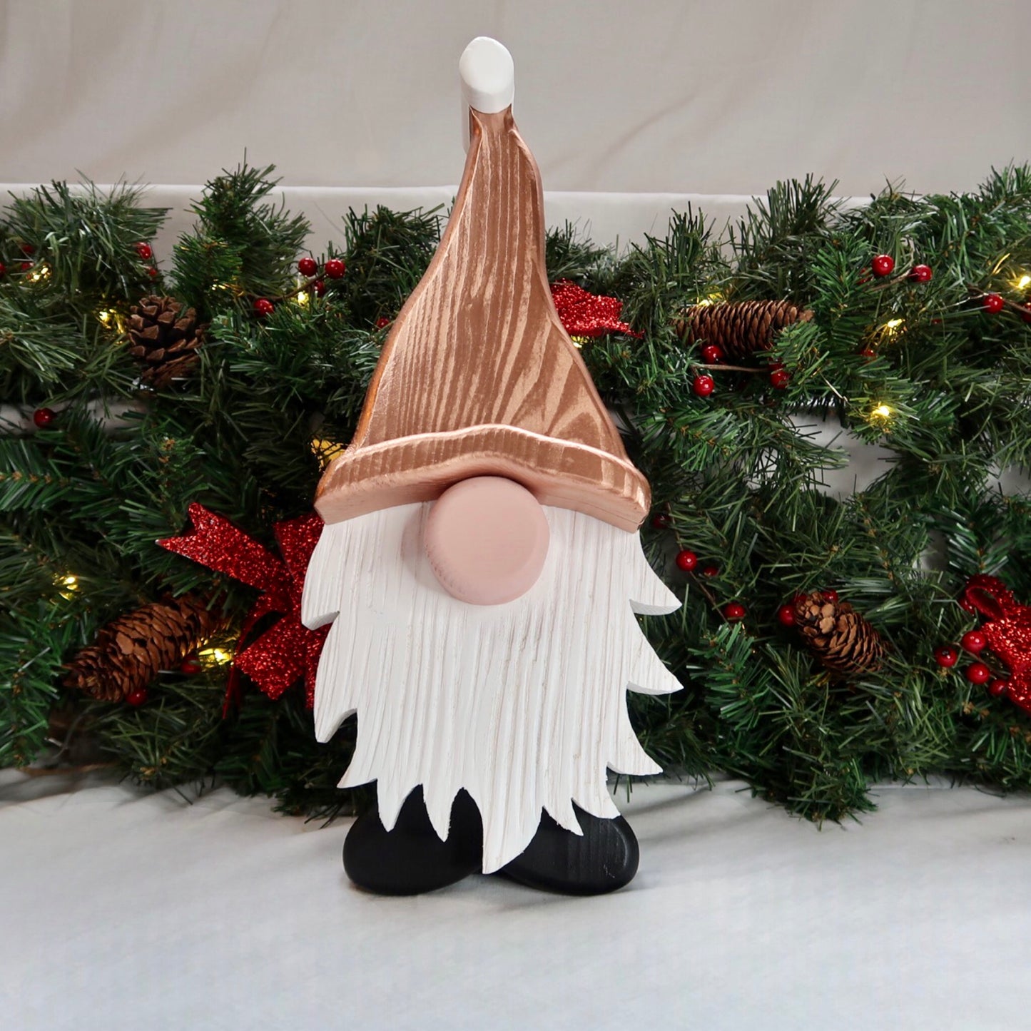 Festive Gonk - Handmade Decorative Wooden Gnome - Copper Rose Gold