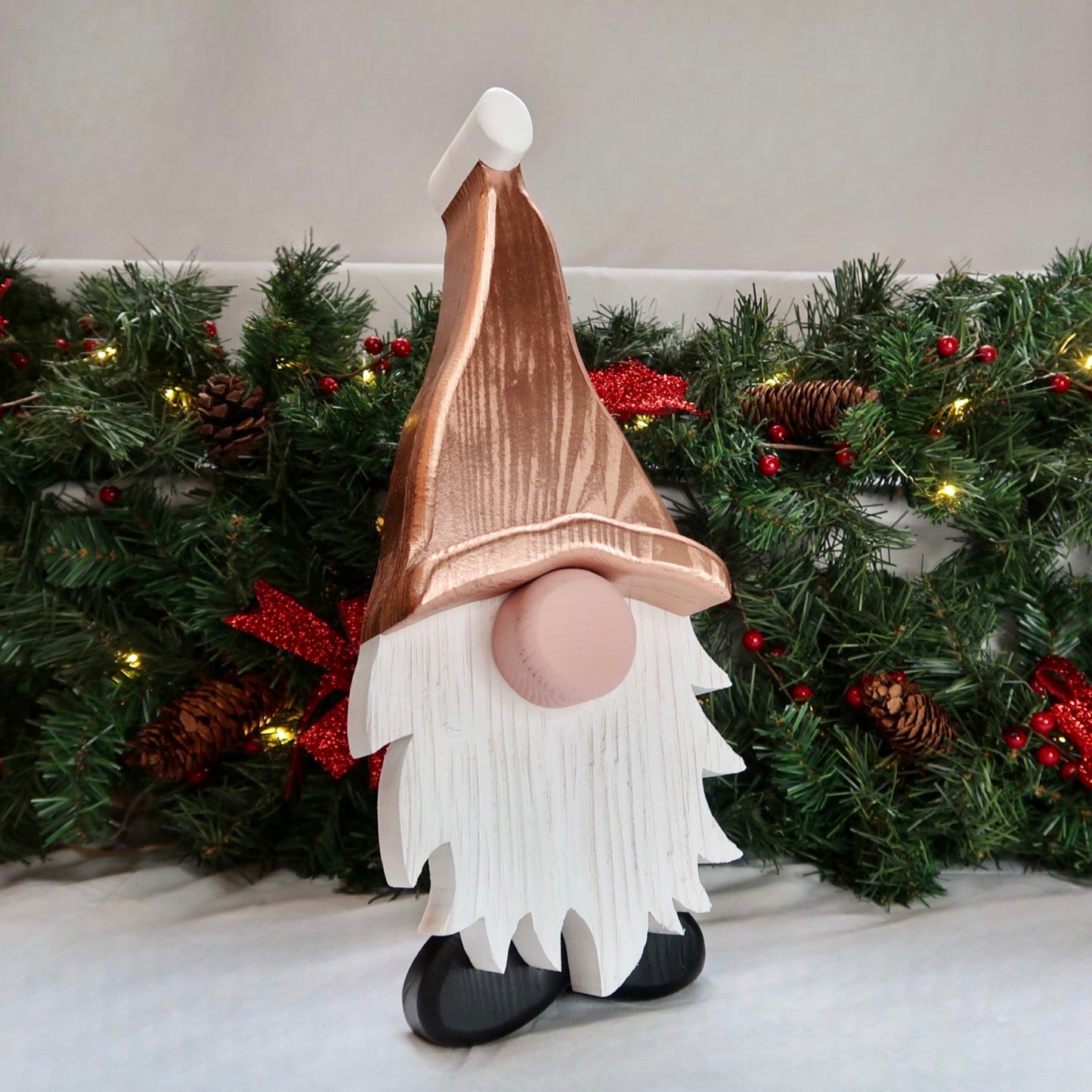 Festive Gonk - Handmade Decorative Wooden Gnome - Copper Rose Gold