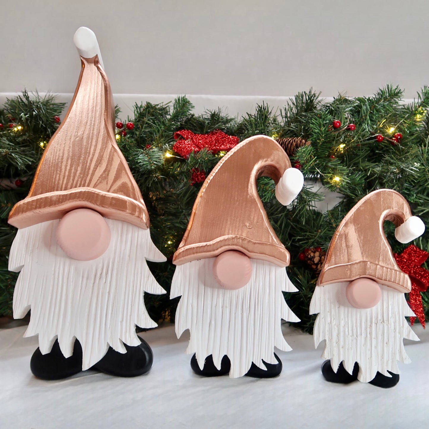 Festive Gonk - Handmade Decorative Wooden Gnome - Copper Rose Gold