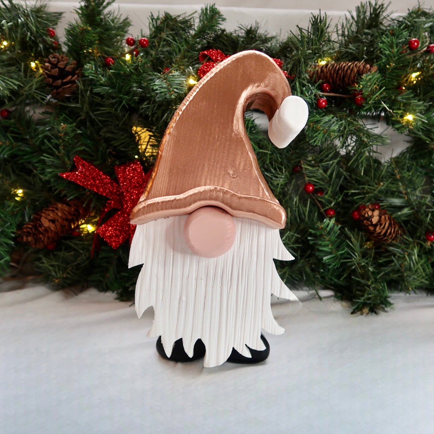 Festive Gonk - Handmade Decorative Wooden Gnome - Copper Rose Gold