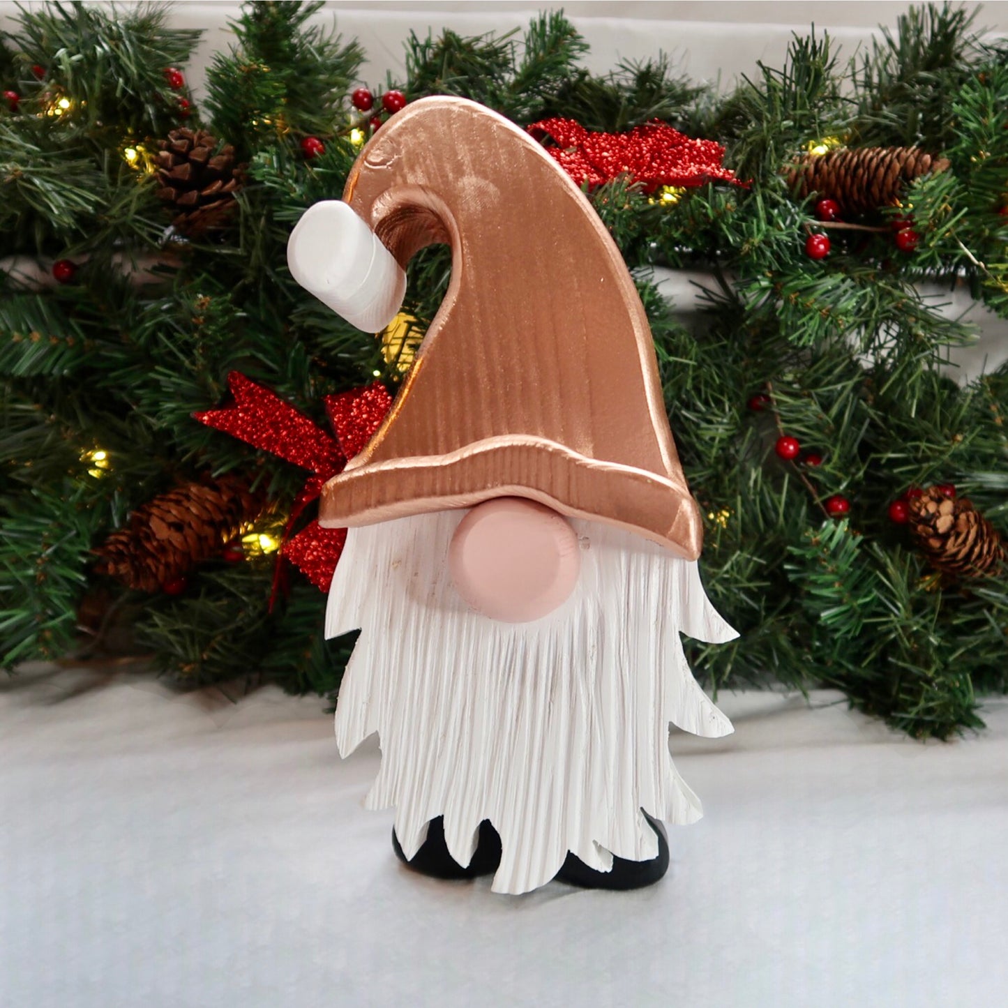 Festive Gonk - Handmade Decorative Wooden Gnome - Copper Rose Gold