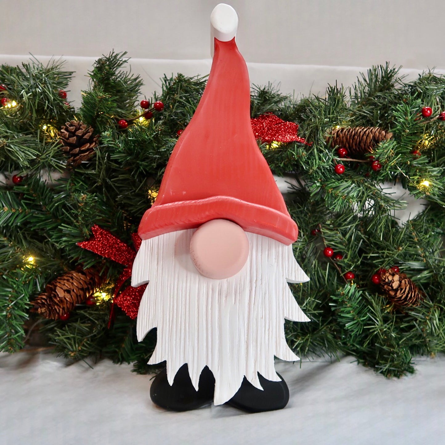 Festive Gonk - Handmade Decorative Wooden Gnome - Red