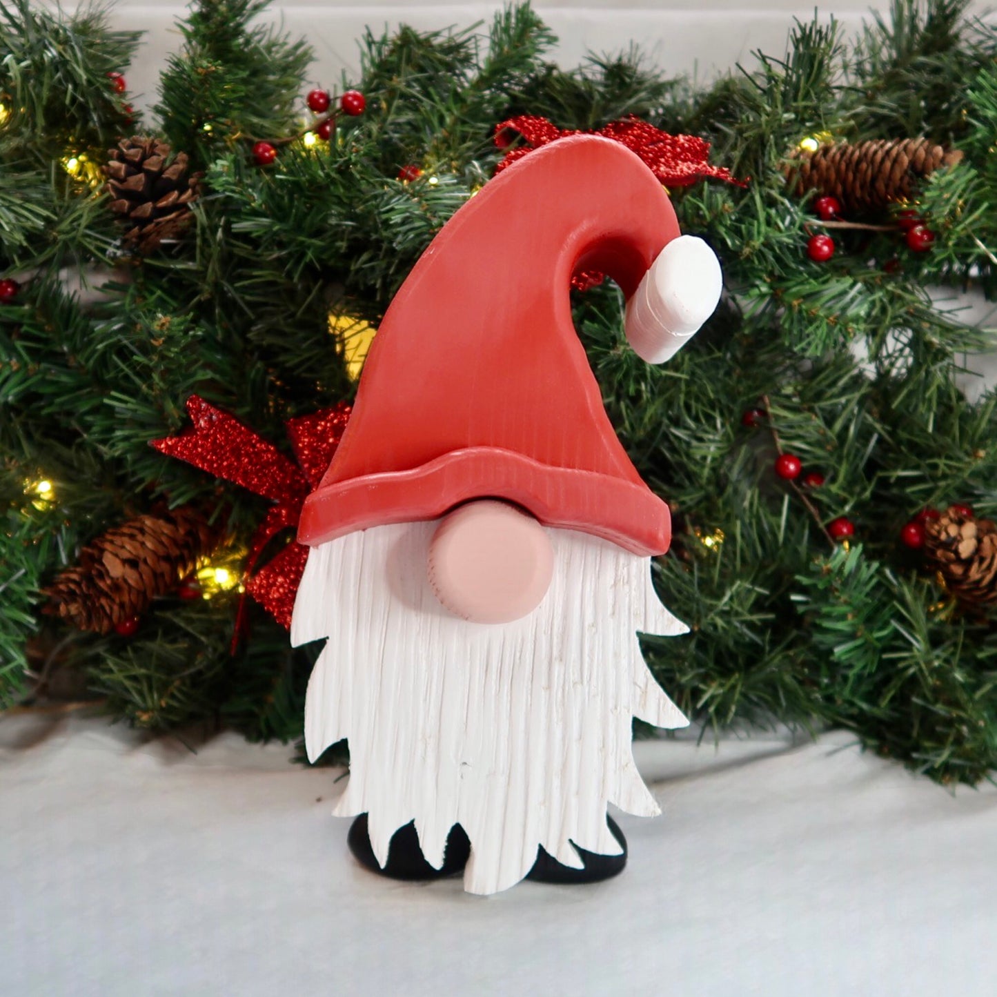 Festive Gonk - Handmade Decorative Wooden Gnome - Red