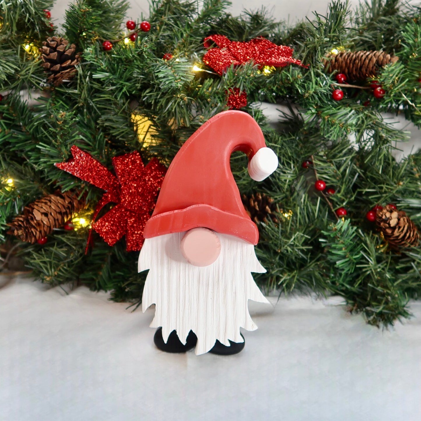 Festive Gonk - Handmade Decorative Wooden Gnome - Red