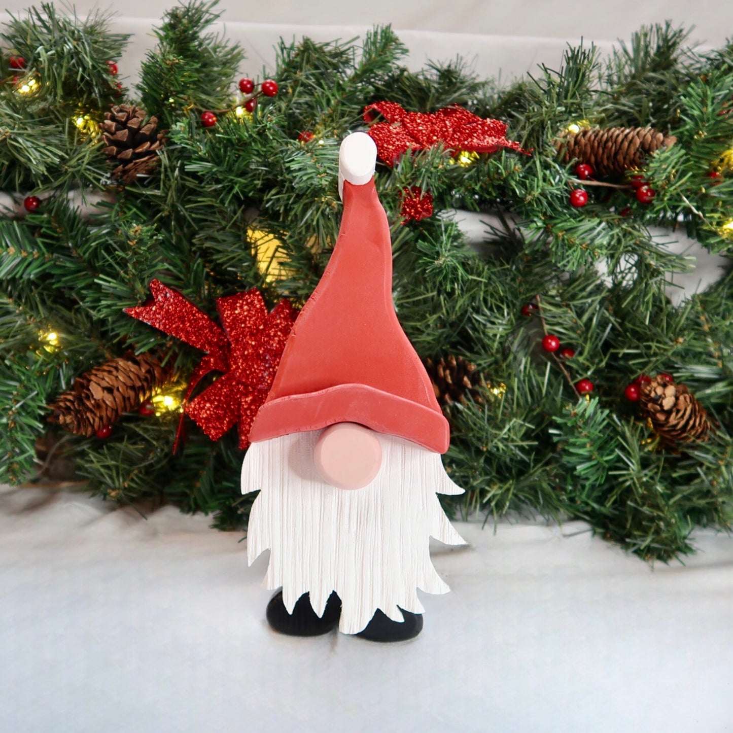 Festive Gonk - Handmade Decorative Wooden Gnome - Red