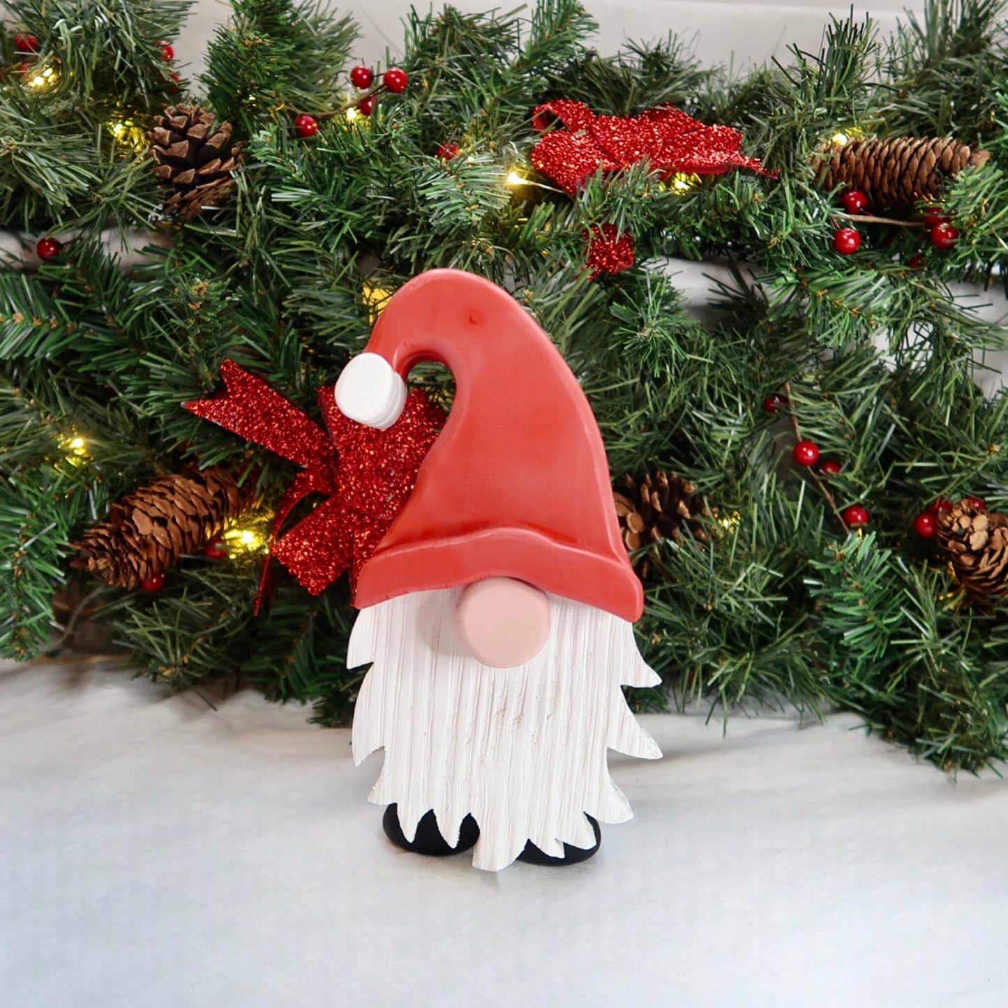 Festive Gonk - Handmade Decorative Wooden Gnome - Red