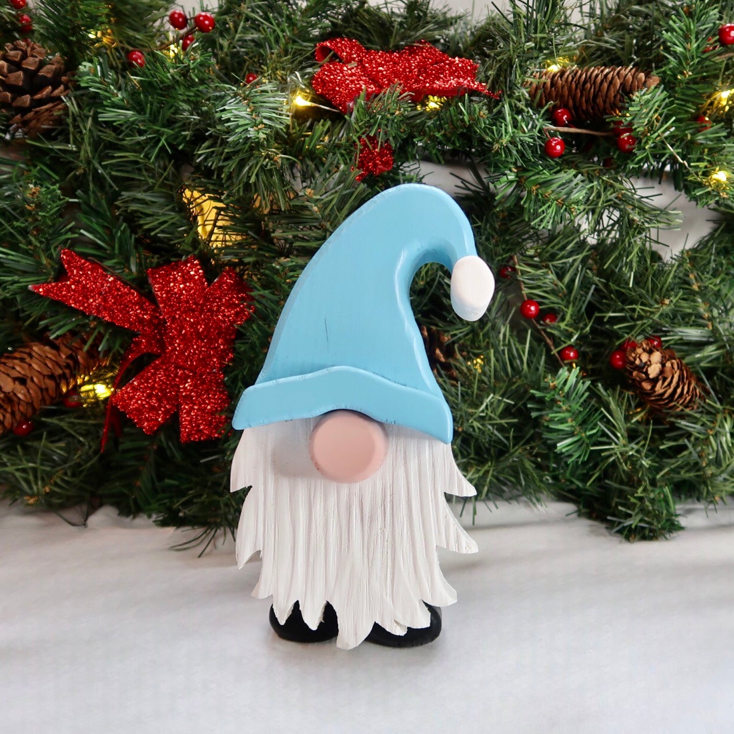 Festive Gonk - Handmade Decorative Wooden Gnome - Sky Blue