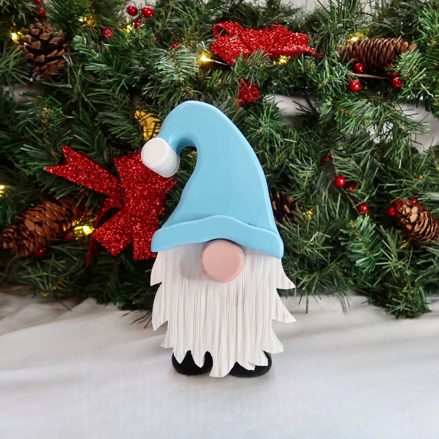 Festive Gonk - Handmade Decorative Wooden Gnome - Sky Blue