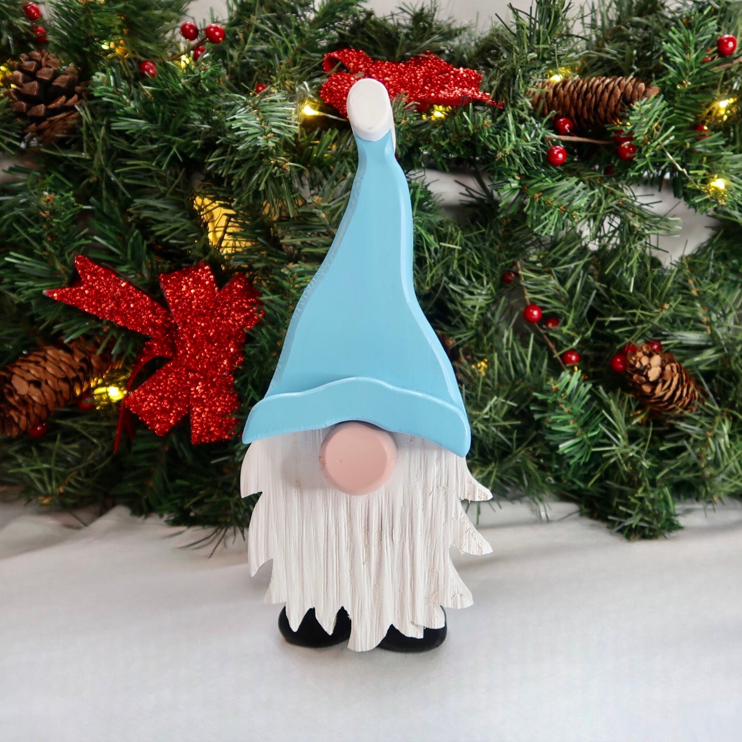 Festive Gonk - Handmade Decorative Wooden Gnome - Sky Blue