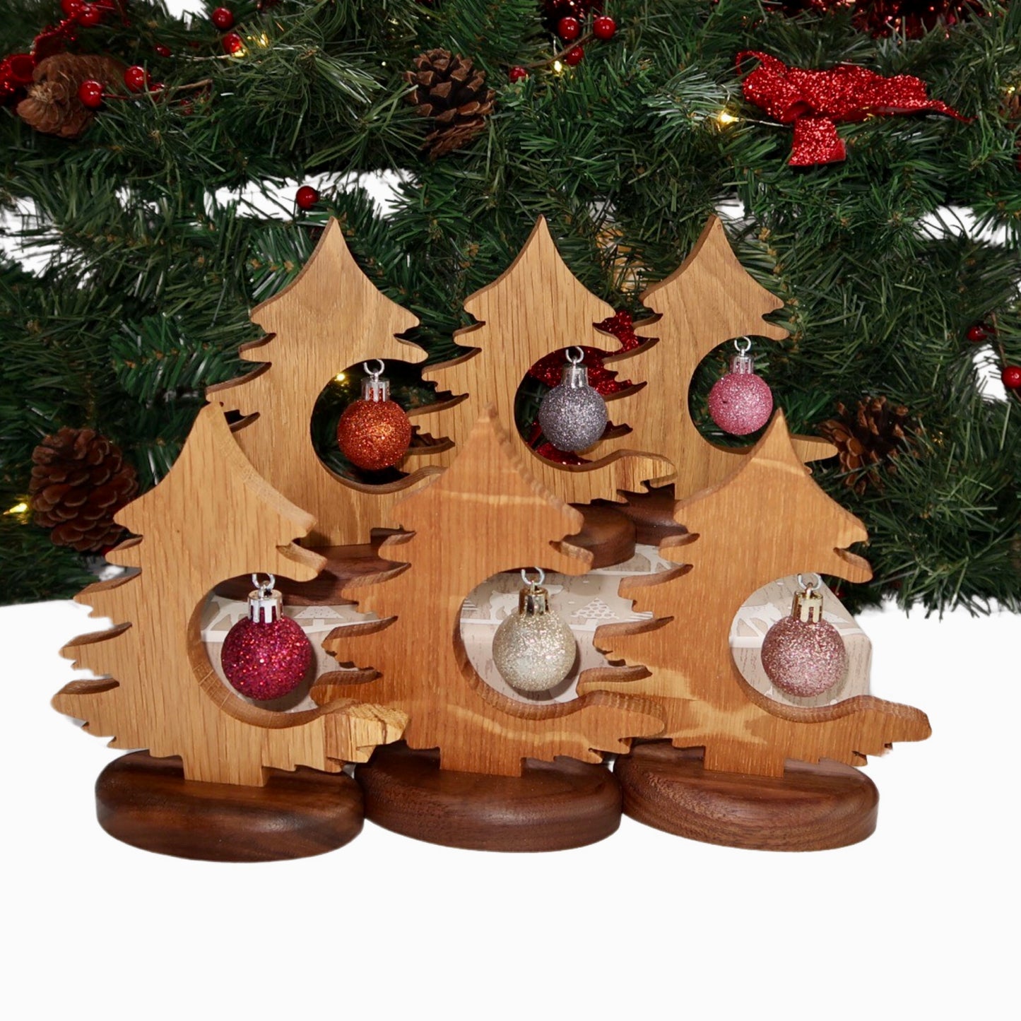 Solid Oak and Walnut Desktop Christmas Tree