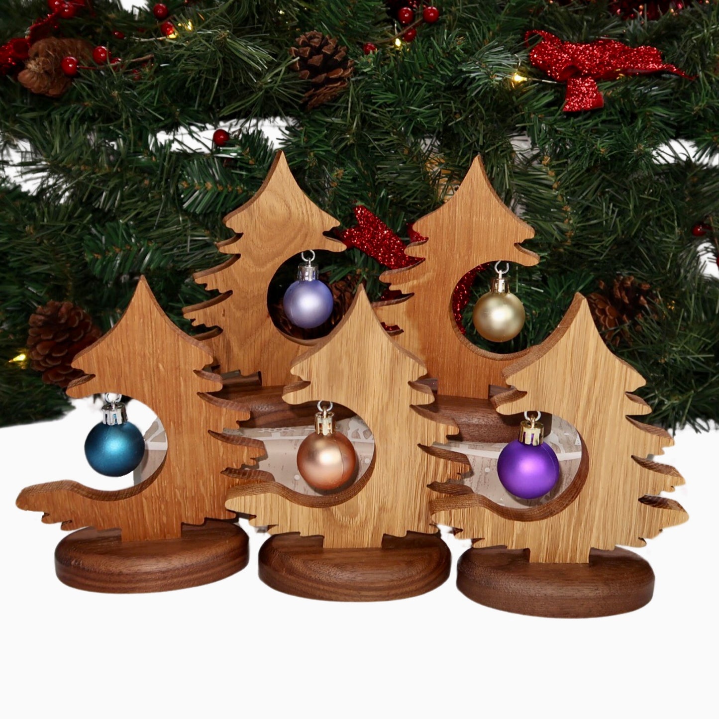 Solid Oak and Walnut Desktop Christmas Tree